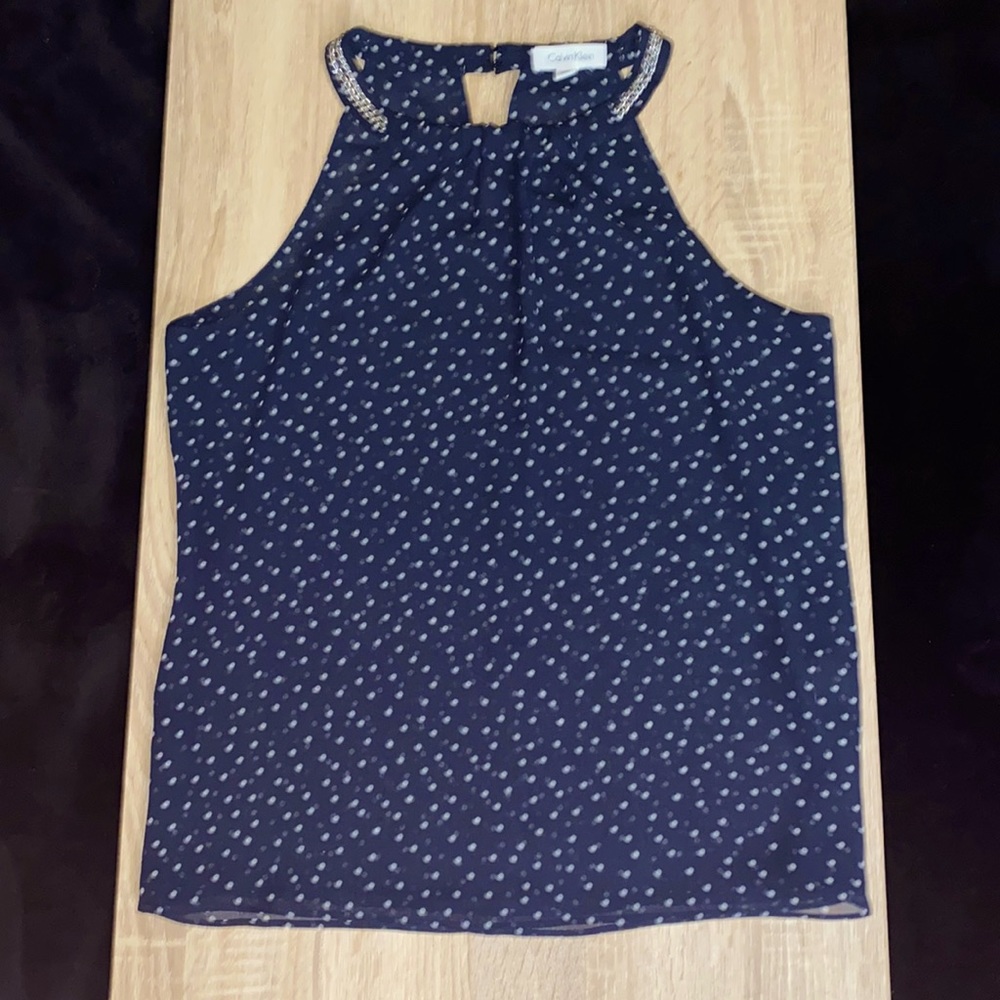 Calvin Klein Sleeveless Flowy Top w/ Metal Detail